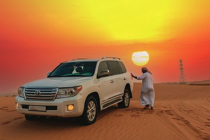 Experience the serene beauty of the desert at sunset complemented by the excitement of off-road adventures and traditional Bedouin culture making unforgettable memories under the vast sky.